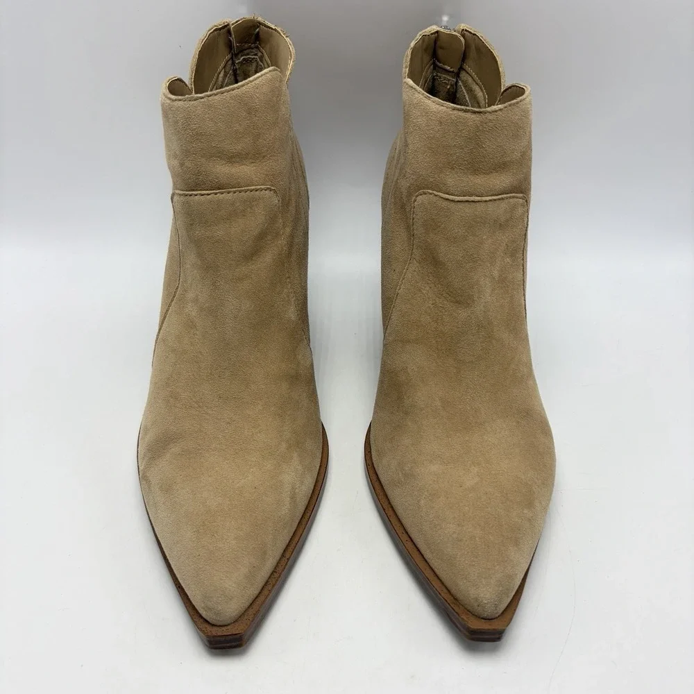 Vince Camuto Booties Womens 9 M Beige Ankle Gradesha Faux Suede Block Heel